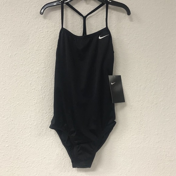 Nike Girls' Racerback One Piece Swimsuit BLACK SMALL - Picture 3 of 5